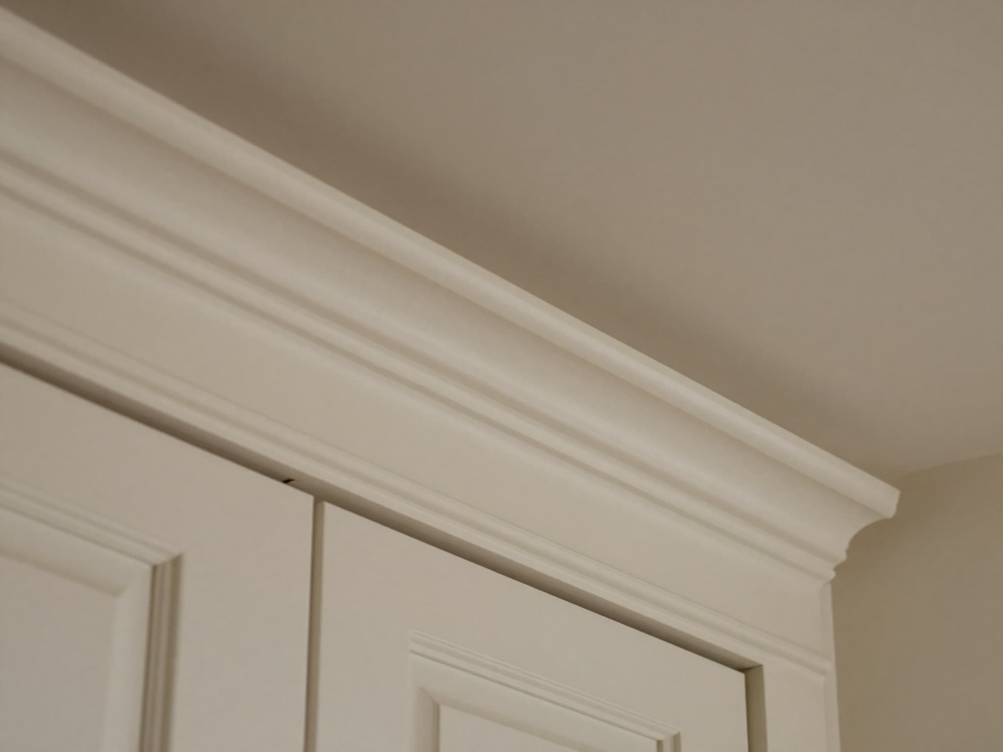 AI-generated illustration: made-to-measure pelmet and cornice trim above fitted cabinetry and a window recess.