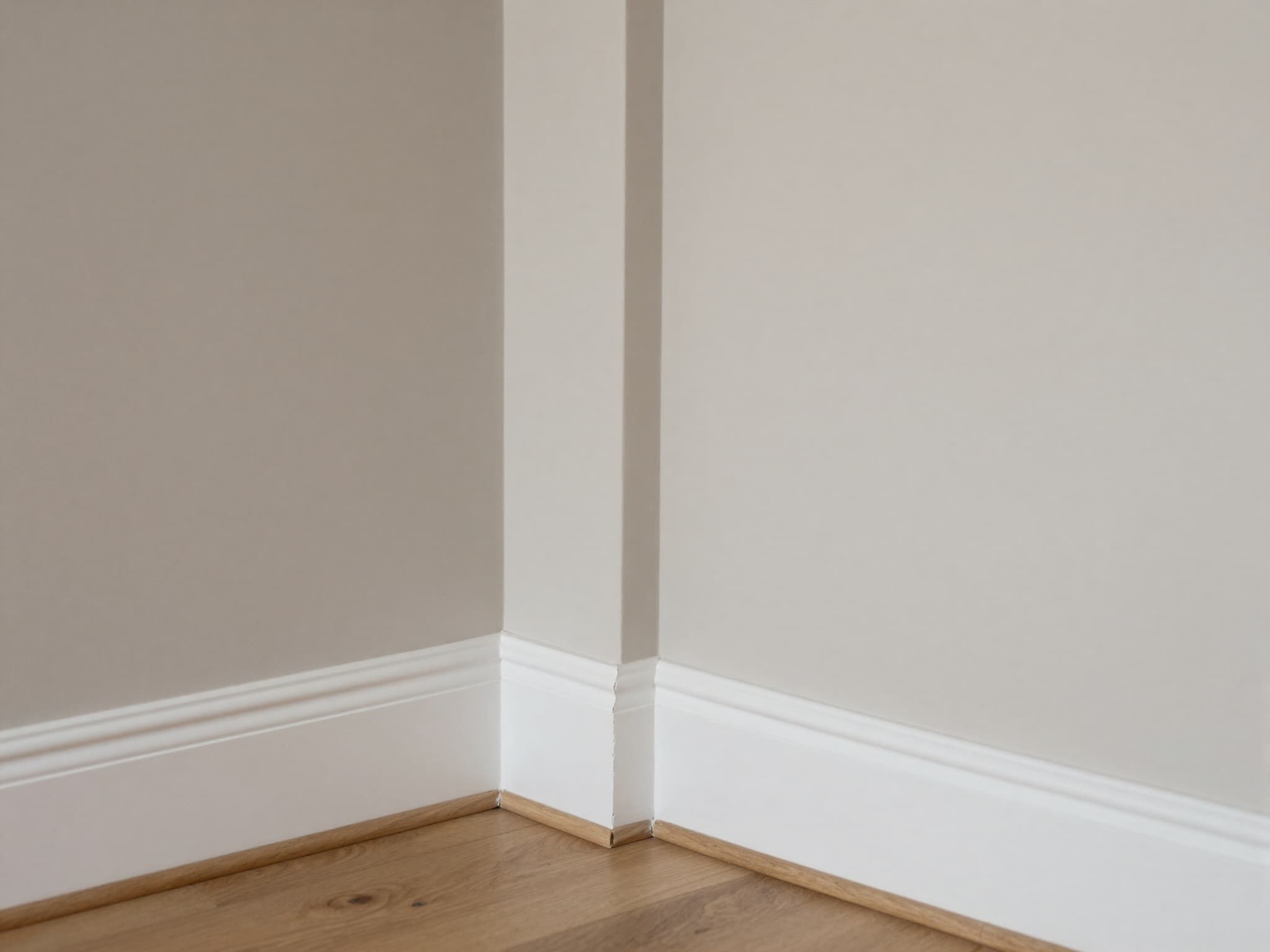AI-generated illustration: skirting boards and moulding fitted around a room corner, integrated with built-in cupboards and panelling.